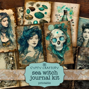 Sea Witch Junk Journal Kit, Ephemera Pack, Journalingbenodigdheden, Plakboekbenodigdheden, Paper Craft, Grimoire, Digitale download