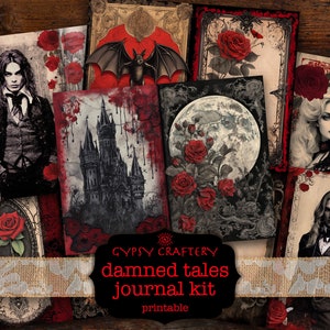 Damned Tales Junk Journal Kit, Gothic Junk Journal, Vampire Junk Journal, Digital Journal Kit, Printable Journal Pages, Ephemera Pack
