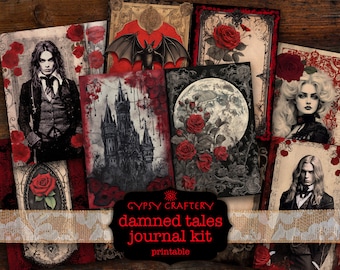 Gothic Vampire Junk Journal Kit, Damned Tales Ephemera (Digital)