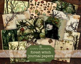 Forest Witch Printable Junk Journal Pages, Scrapbooking Paper (Digital Download)