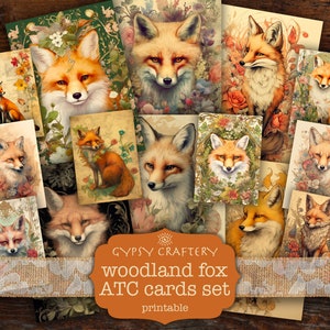 Cartes ATC renard des bois, cartes de journal indésirable renard, éphémères imprimables, téléchargement numérique, scrapbooking, animaux de la forêt, vintage