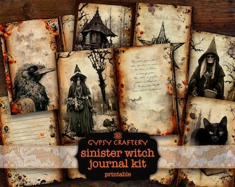 Sinister Witch Junk Journal Kit, Printable Pages, Ephemera, Bookmarks, ATC Cards, Journaling Supplies, Scrapbook Paper, Grimoire