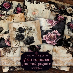 Goth Romance Junk Journal Papers, Printable Journal Pages, Digital Paper Pack, Scrapbook, Dark, Victorian, Romantic