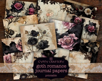 Goth Romance Junk Journal Papers, Dark Victorian Scrapbook (Digital Paper Pack)