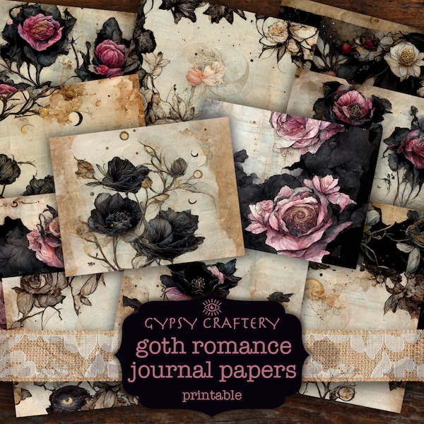 Goth Romance Junk Journal Papers, Printable Journal Pages, Digital Paper Pack, Scrapbook, Dark, Victorian, Romantic