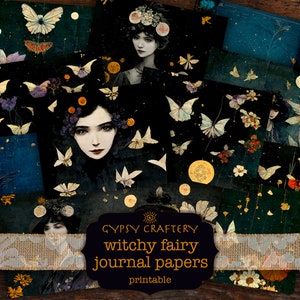 Witchy Fairy Junk Journal Papiere, bedruckbare Journalseiten, Digital Paper Pack, Scrapbook, Dark Fantasy Schmetterlinge und Motten