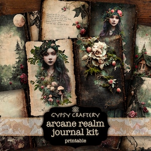 Arcane Realm Junk Journal Kit, Printable Pages, Ephemera, ATC Cards, Journal Supplies, Dark Fantasy Journal, Goth Garden