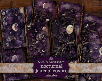 Nocturnal Moon Junk Journal Covers, Witch Scrapbook Paper (Digital Download)
