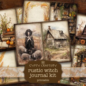 Rustic Witch Junk Journal Kit, Digital Download, Printable Pages, Ephemera, Bookmarks, ATC Cards, Rural, Country, Harvest, Nature