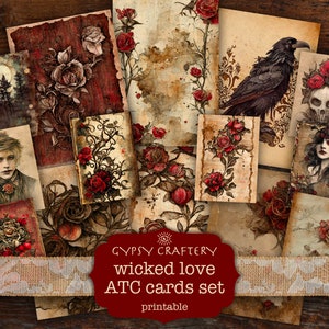 Cartes ATC Wicked Love, Cartes de visite indésirable, Cartes de journalisation imprimables, Téléchargement numérique, Scrapbooking, Créations en papier