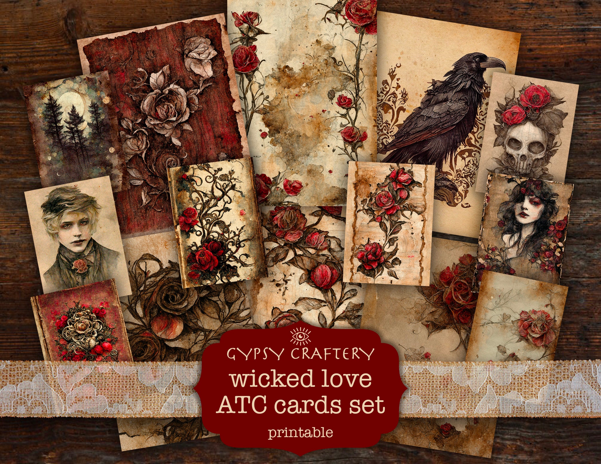Böse Liebe ATC Karten, Junk Journal Karten, Printable Journaling Karten, digitaler Download, Scrapbooking, Papierhandwerk