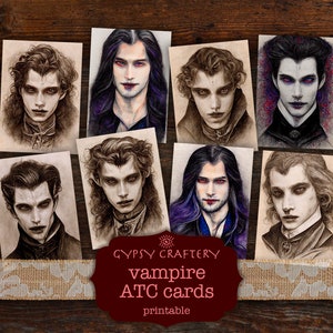 Vampir ATC Karten, Junk Journal Karten, Printable Journaling Karten, digitaler Download, Scrapbooking, Papierhandwerk, Halloween