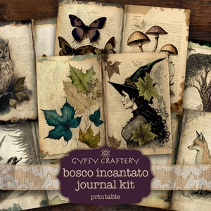 Bosco Incantato Junk Journal Kit, Woodland Journal Kit, druckbare Junk Journal Seiten, Ephemera, Scrapbook, Waldtiere