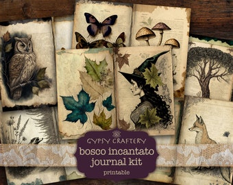 Woodland Junk Journal Kit, Ephemera, Forest Animals (Printable)