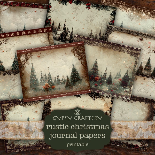 Rustic Christmas Junk Journal Papers, Digital Paper Pack, Printable Journal Pages, Scrapbook, Retro, Grunge, Shabby Chic