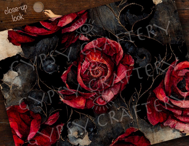 Gothic Red Roses Junk Journal Pages, Printable Scrapbook Paper (digital ...