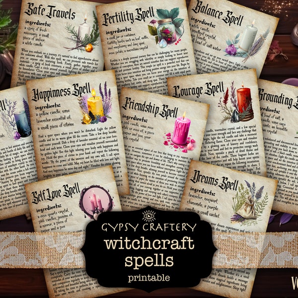 Grimoire Pages, Printable Witchcraft Spells, Book Of Shadows Pages, Witchy Junk Journal, Witch Ephemera, Wiccan, Digital Download