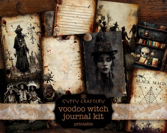 Voodoo Witch Junk Journal Kit, Digital Download, Printable Pages, Ephemera, Bookmarks, ATC Cards, Journaling Supplies, Black Magic