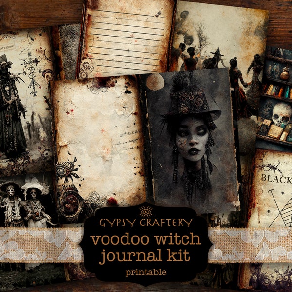 Voodoo Witch Junk Journal Kit, Digital Download, Printable Pages, Ephemera, Bookmarks, ATC Cards, Journaling Supplies, Black Magic