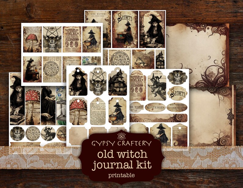Old Witch Junk Journal Kit, Printable Grimoire Ephemera (digital ...