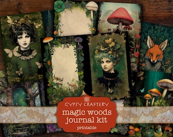 Magic Woods Junk Journal Kit, Cottagecore Ephemera (Printable)