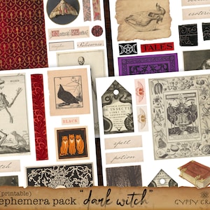 Dark Witch Printable Ephemera Pack, Journaling Supplies, Digital Collage Sheet, Junk Journal Kit, Scrapbook, Digital Download