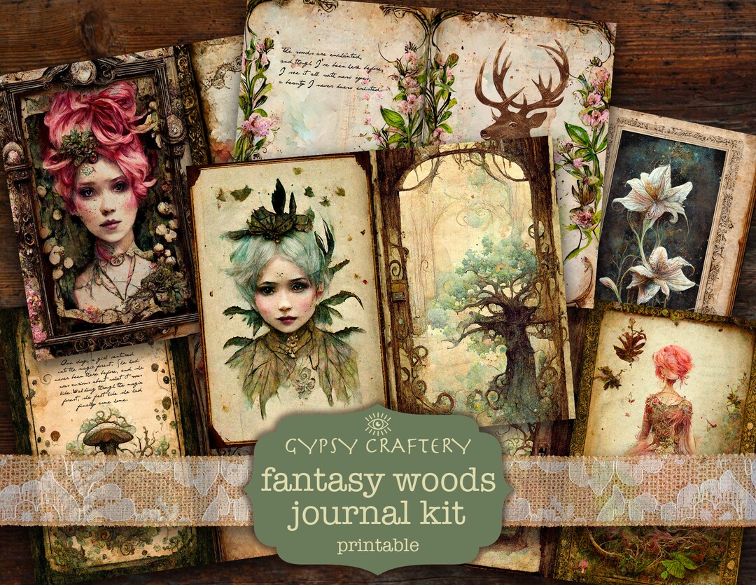 Fantasy Woods Junk Journal Kit, Ephemera, ATC Cards (digital Download ...