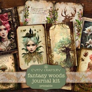 Fantasy Woods Junk Journal Kit, digitaler Download, bedruckbare Seiten, Ephemera, Lesezeichen, ATC Karten, Natur, ätherisch, Fairycore