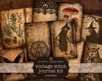 Vintage Witch Junk Journal Kit, Witchcraft Ephemera (Digital Download)