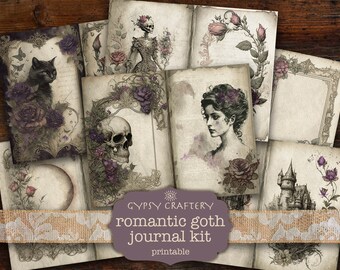 Romantisches Gothic-Junk-Journal-Set, druckbare Ephemera (Digitaler Download)