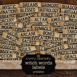 Witch Words Labels, Grimoire Scrapbook Ephemera (Printable)
