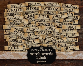 Witch Words Labels, Grimoire Scrapbook Ephemera (Printable)