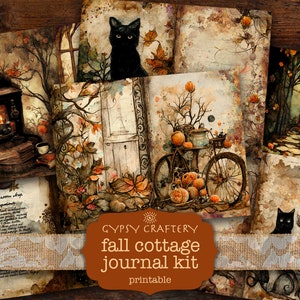 Kit de diario basura Fall Cottage, páginas imprimibles acogedoras de otoño, efímeras, marcadores, tarjetas ATC, manualidades de papel, estilo shabby chic, rústico, de brujas