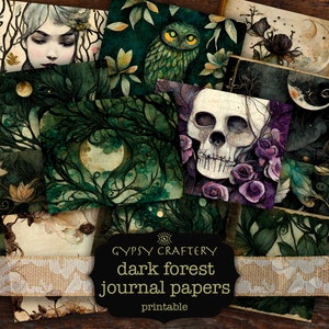 Dark Forest Junk Journal Papers, Printable Journal Pages, Digital Paper Pack, Scrapbook, Green, Nature, Dark Fantasy, Witchy