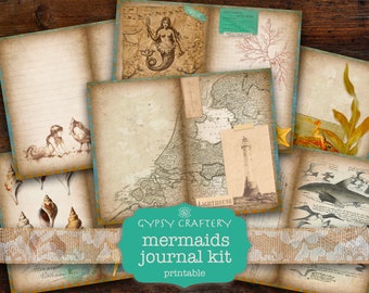 Mermaids Junk Journal Kit, Sea Ephemera, Printable Collage Sheets (Digital Download)