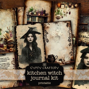 Kitchen Witch Junk Journal Kit, Printable Grimoire Pages, Witch Ephemera, BOS Pages, Spell Book, Witchcore, ATC Cards, Scrapbook