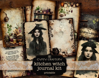 Kitchen Witch Junk Journal Kit, Printable Ephemera, BOS Pages (Digital Download)