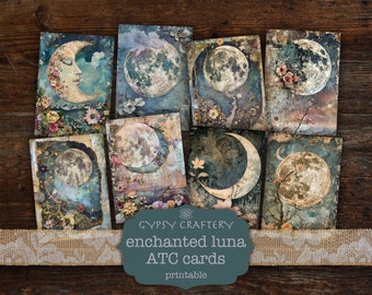 Enchanted Luna ATC Cards, Junk Journal Cards, Printable Journaling Cards, Digital Download, Scrapbooking Supplies, Paper Crafts