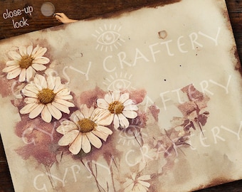 Grunge Daisy Junk Journal Papers, Printable Journal Pages