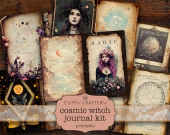 Cosmic Witch Junk Journal Kit, Printable Ephemera (Digital Download)