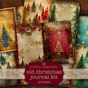 Kit di diario di Natale vecchio, download digitale, effimeri natalizi stampabili, pagine di diario, biglietti ATC, etichette, forniture per album