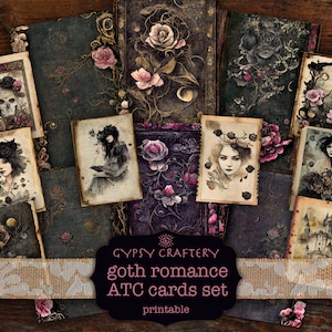 Cartes ATC gothiques romantiques, Cartes journal indésirable, Cartes de journalisation imprimables, Téléchargement numérique, Scrapbooking, Créations créatives en papier