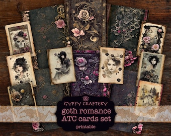 Goth Romance ATC Cards, Printable Junk Journaling Cards (Digital Download)