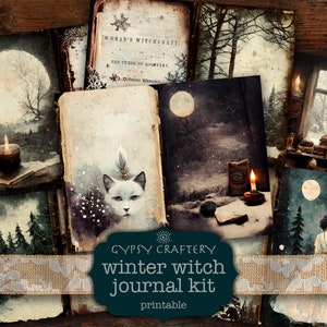 Kit diario spazzatura della strega invernale, pagine digitali stampabili, effimere, segnalibri, carte ATC, album, gotico, scuro, Yule