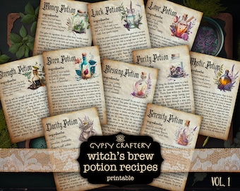 Witch’s Brew Potion Recipes, Printable Grimoire Cards, Bos Pages, Book of Shadows, Witch Spell Book, Witchy Ephemera, Witch Journal