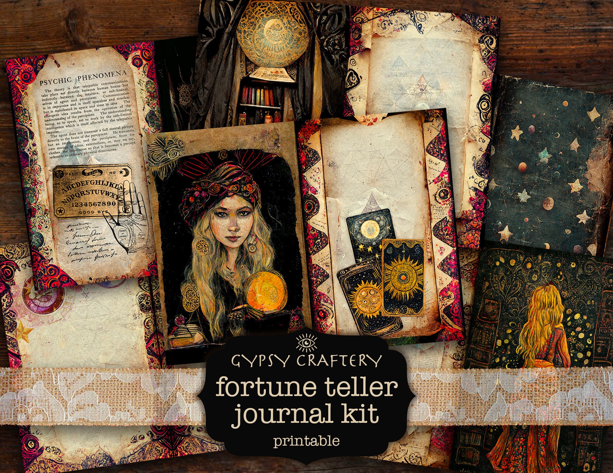 Fortune Teller Junk Journal Kit, Printable Ephemera, ATC Cards (digital ...