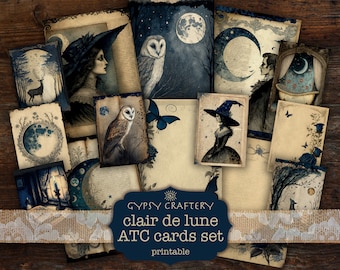 Afdrukbare ATC-kaarten Clair De Lune, Ephemera, Scrapbooking (digitale download)
