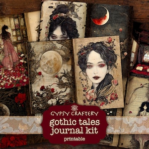 Gothic Tales Junk Journal Kit, Digital Download, Goth Journal Kit, Printable Pages, Ephemera, Bookmarks, ATC Cards, Dark Academia