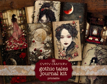 Gothic Tales Junk Journal Kit, afdrukbare ephemera (digitale download)