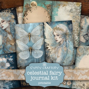 Kit diario di fata celeste, pagine stampabili, effimere, segnalibri, carte ATC, forniture per diario, magico, lunare, fantasy, sognante